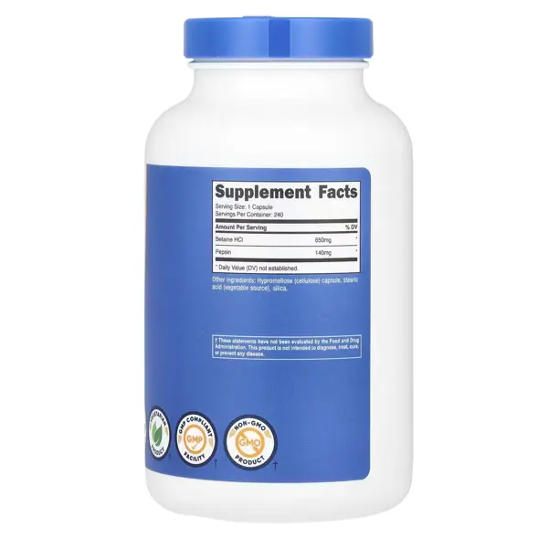 Nutricost Betaine HCl + Pepsin 790mg, Capsules